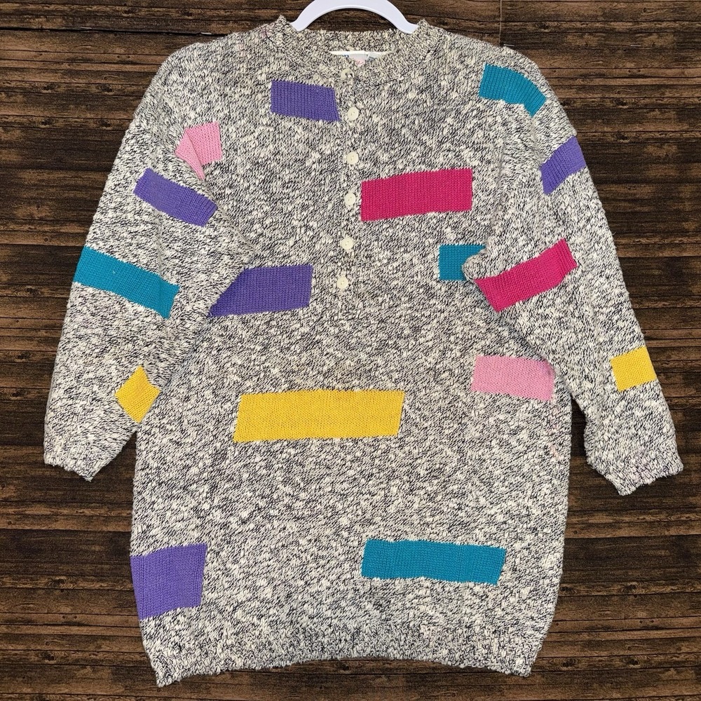 Avon Fashions Sweater Womens Medium Multi Color Vintage Knit Henley Block